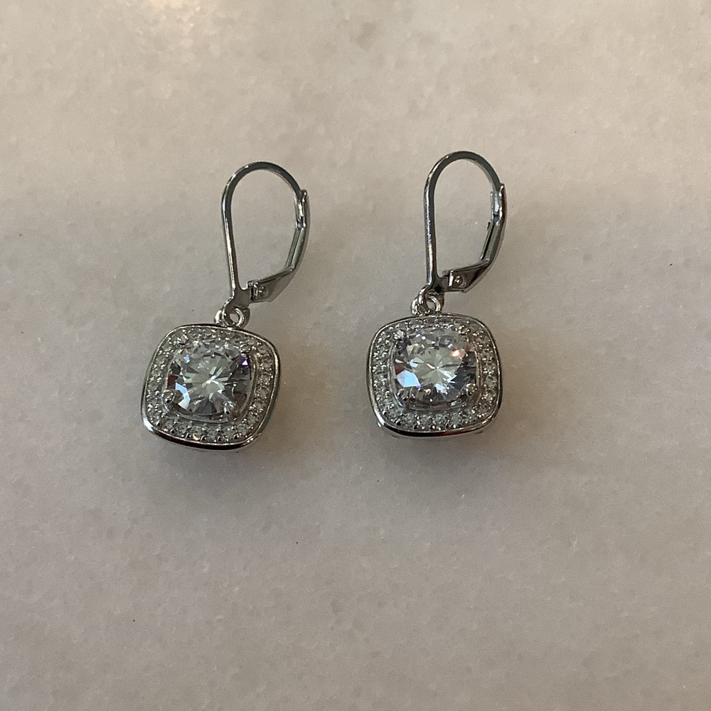 Sparkling Sterling Silver Crystal Drop Earrings, Brand New